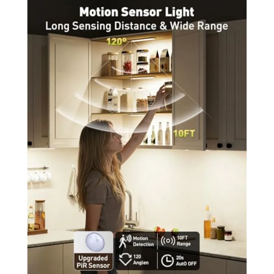 Under Cabinet Lights Wireless, Motion Sensor LED Closet Light Rechargeable, Motion Sensor Light Indoor Stick on Under Counter L