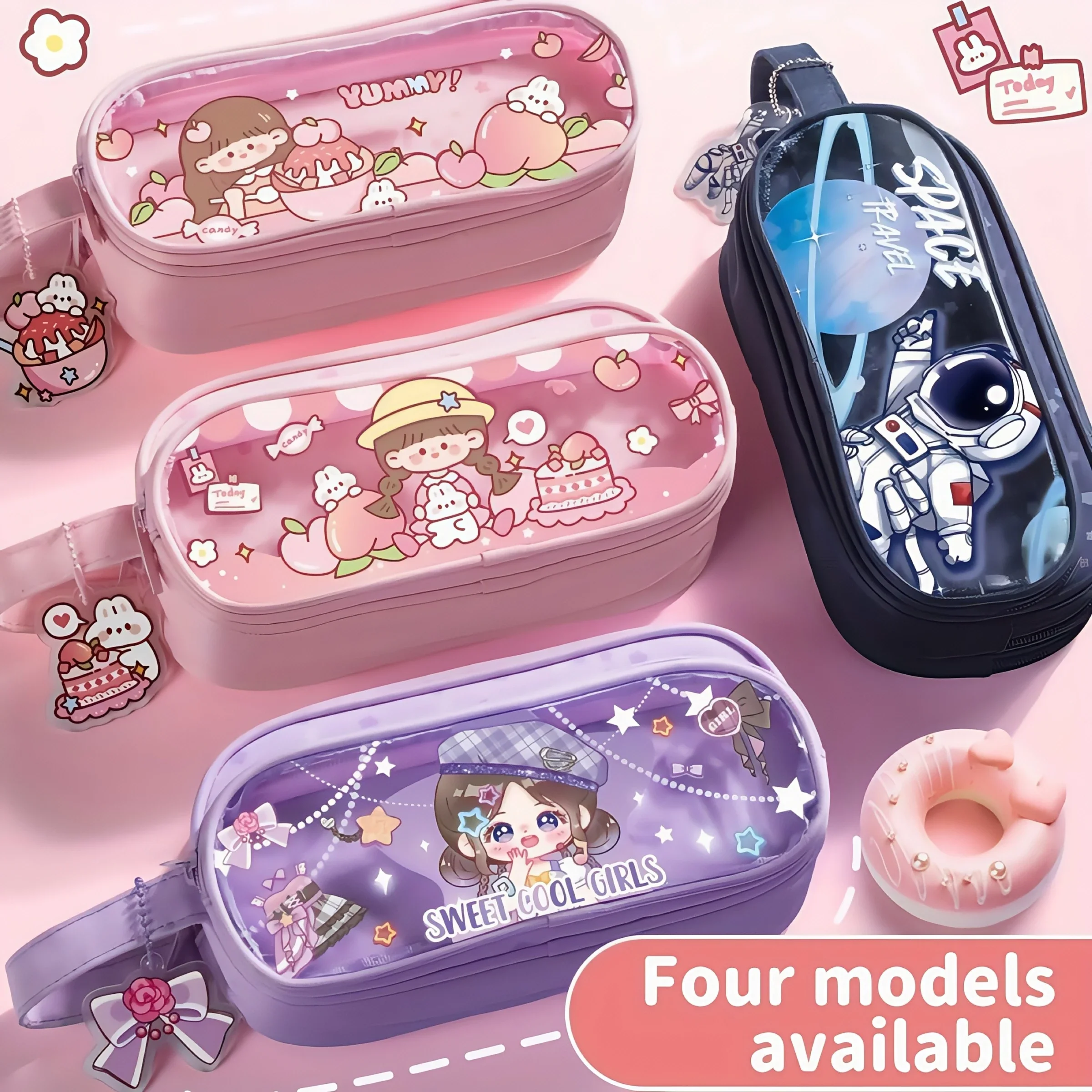 Hand Carry Large Capacity Children's Cartoon Simple High Quality Unisex Visual Waterproof Pencil Bag Stationery Box Storage Box