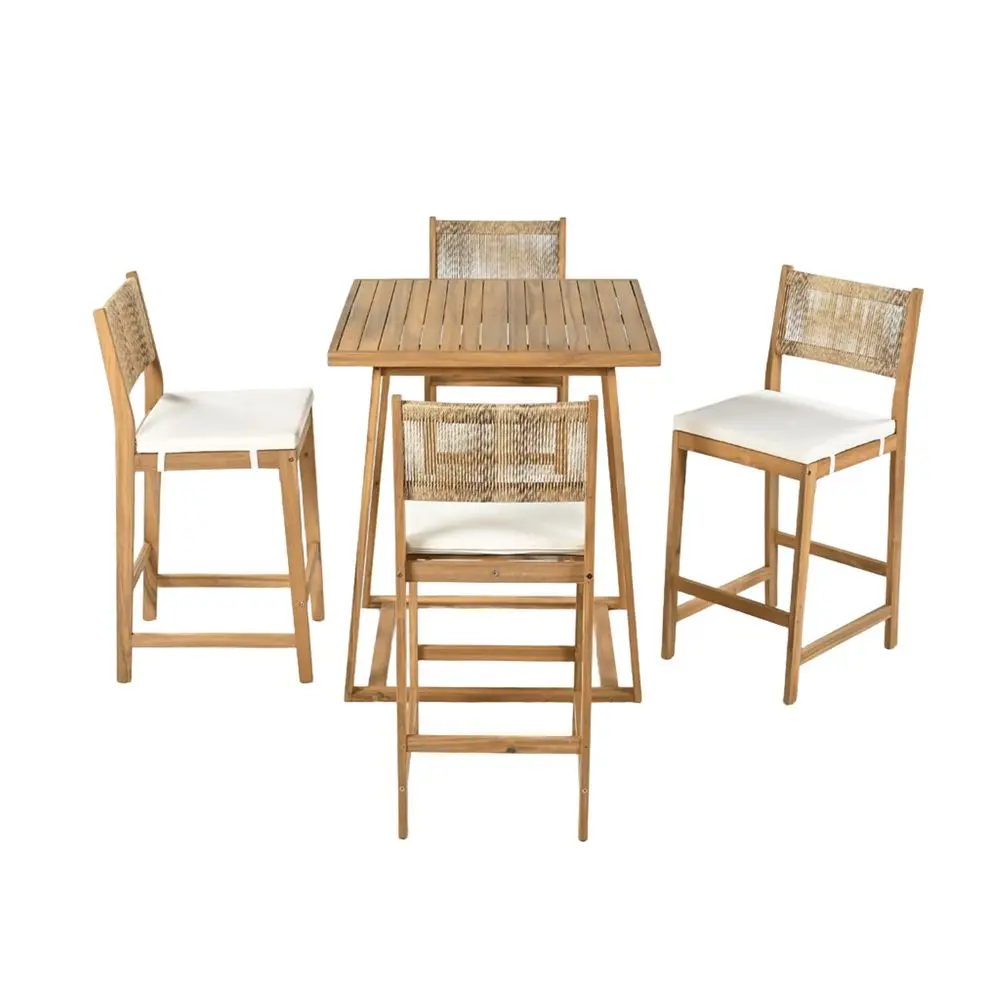 

Barron 5Piece Acacia Wood Patio Bar Set, Patio Bar Table and Stools Set, Soft Seat Cushions, Rattan Wicker Dining Set for Garde
