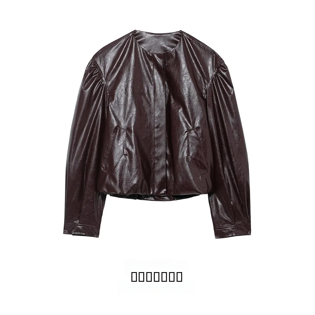 معطف KASLEAD الجديد للسيدات مستدير Ne Long Sve من الجلد الصناعي معطف Jaet Sli ملابس خارجية شتوية أوروبية Sle 2025