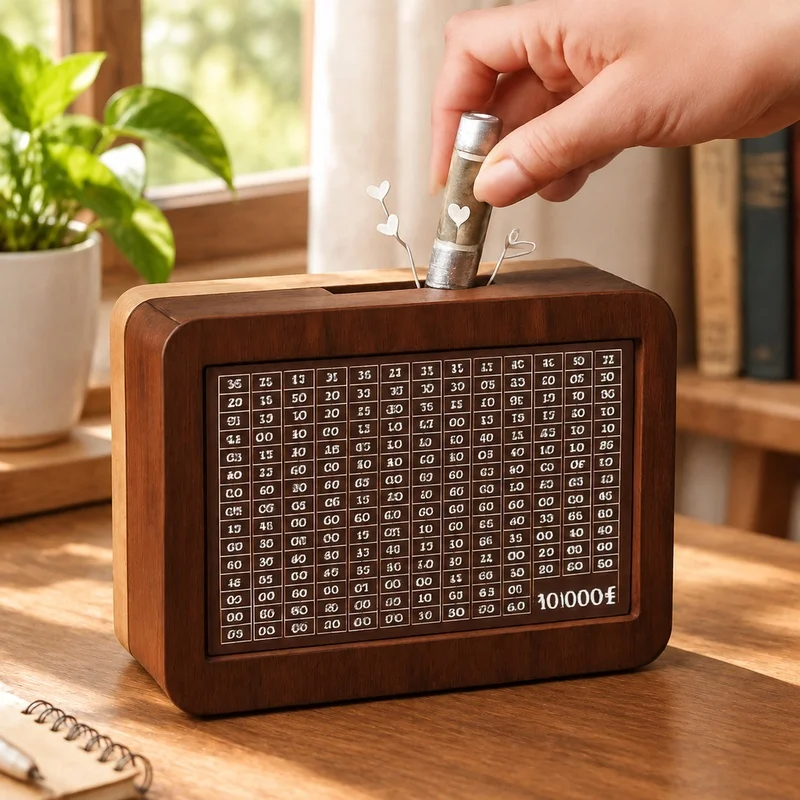 Kids' Durable Wooden Cash Vault, Refillable Savings Box with 1000-10000 Euro Capacity for Money Challenges