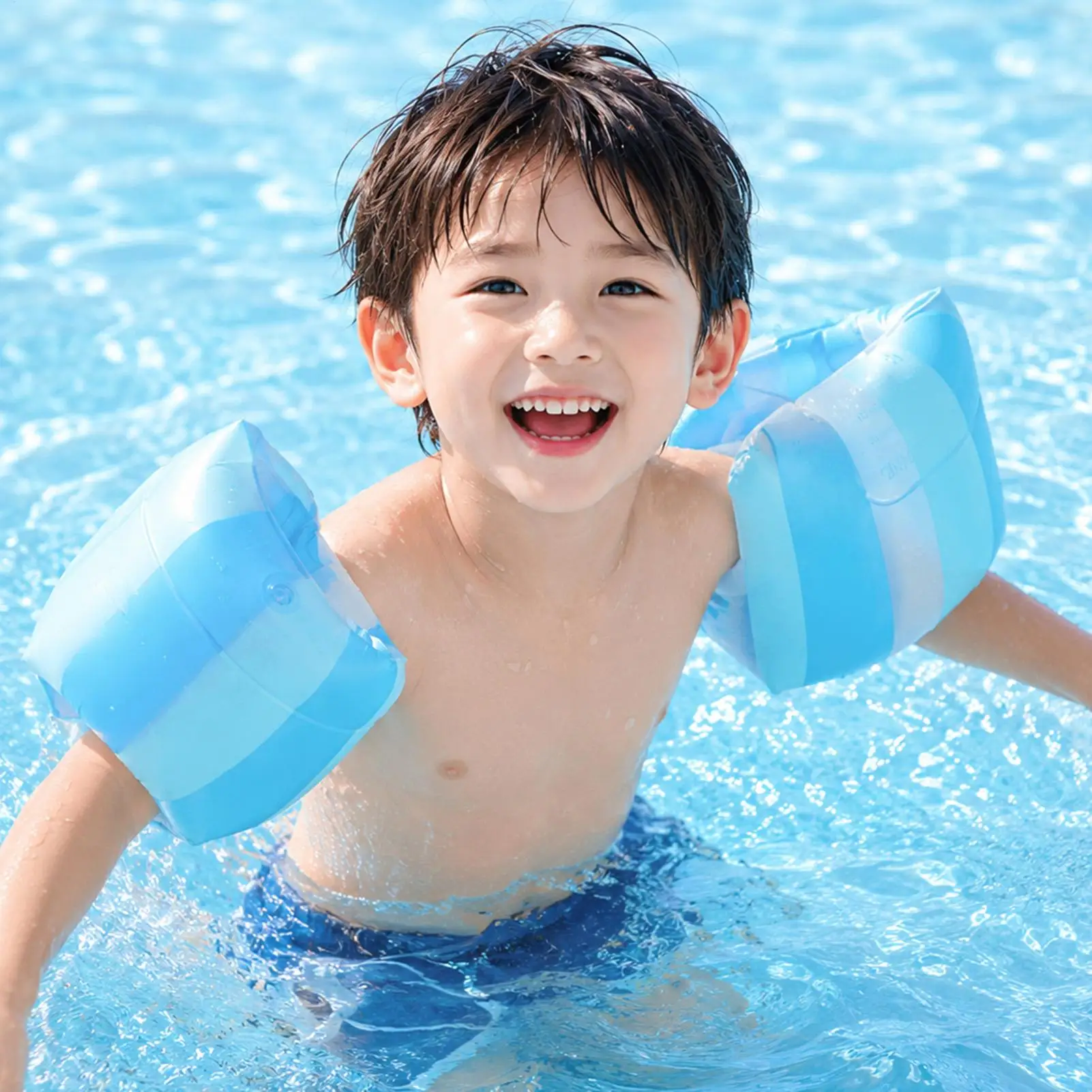 1 Pair Stripe Pattern Arm Floats Water Wings Pool Floater Sleeves for Boys Girls Outdoor Beach Lake River Water Park Vacation