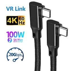 USB C do typu C Kabel do przesyłania danych Kąt 90 stopni VR Link Quest 2 USB3.2 Gen 2 20 Gb / s 4K przy 60 Hz 100 W PD QC Szybki przewód ładujący do Xiaomi Redmi Realme POCO Macbook Pro iPad Oneplus Oppo