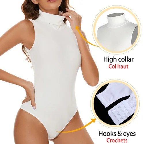 Imagen 2 del producto Body de cuello alto sin mangas para mujer, ropa moldeadora, Tops de Control de barriga, adelgazamiento de Abdomen, camiseta interior de compresión, monos de entrepierna abierta