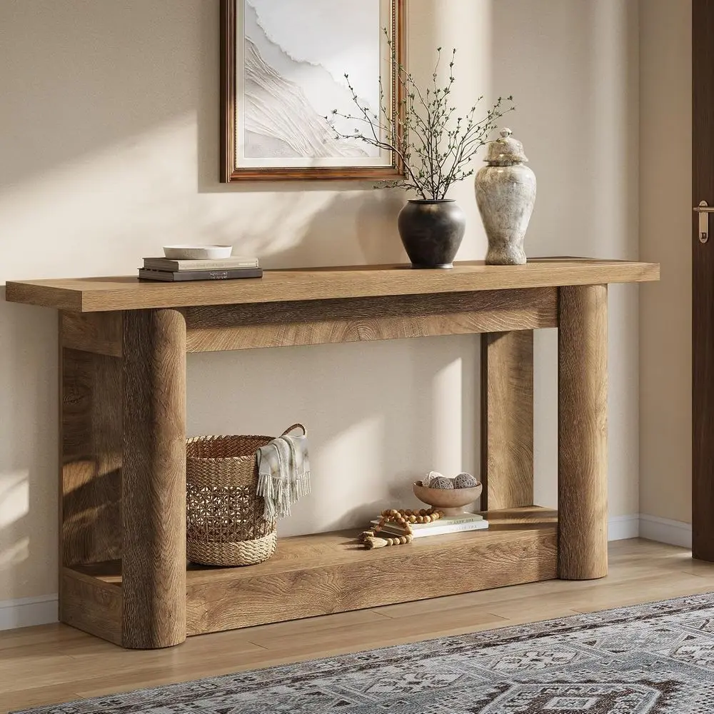 Farmhouse Console Table, 2-Tier Storage Sofa Table Behind The Couch, Narrow Long Entryway Furniture for Home Hallway, Entrance,