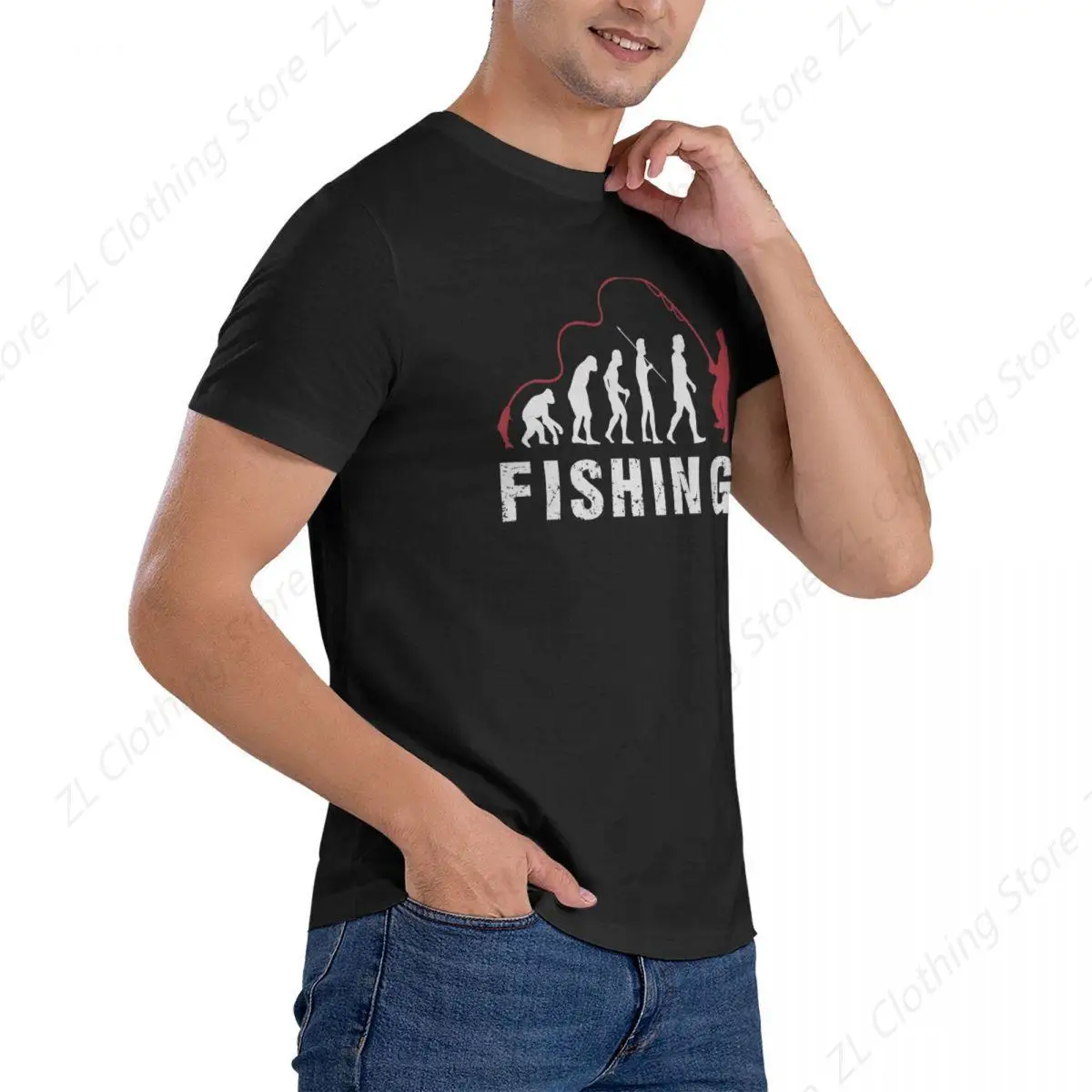 Evolution Into A Fisherman Men T Shirts Major league fishing Awesome Tee Shirt Short Sleeve Round Neck T-Shirt Cotton Gift Idea image 3