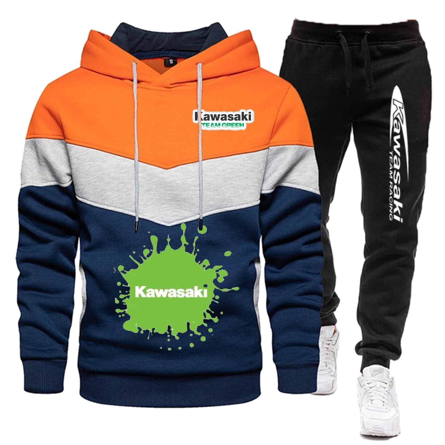 Kawasaki conjunto de duas peças ternos esportivos uniforme da motocicleta roupas masculinas terno de corrida treino aventura moletom homem calças unisex