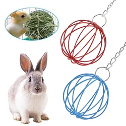 Pet Rabbit Hay Manger Food Feeder Small Metal Hamster Pet Hanging Grass Ball Rack Long Chain Round Rabbit Grass Feeding Balls