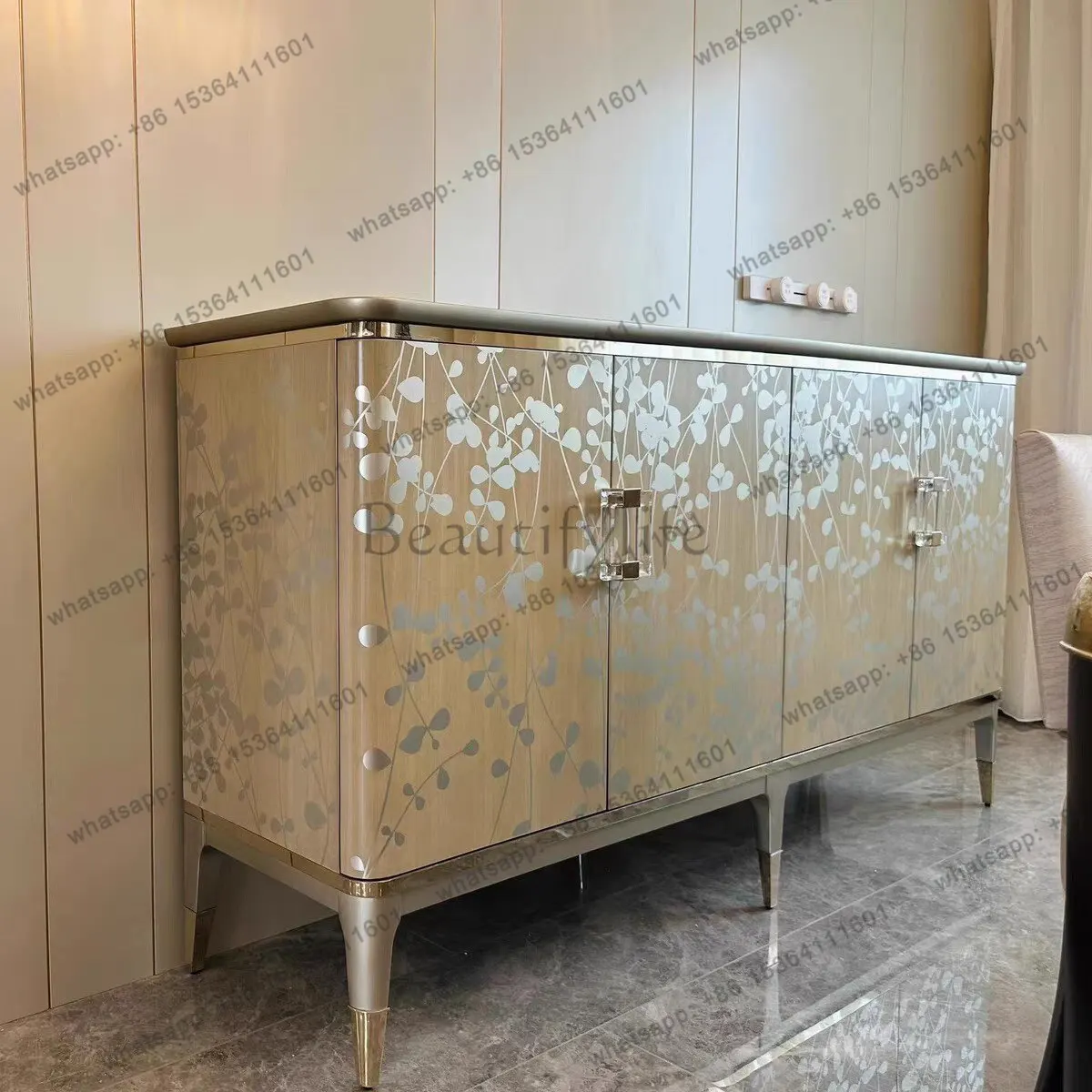LD American light luxury gradual change autumn leaf side cabinet metal decoration entrance storage cabinet
