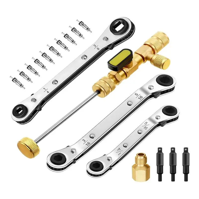 A33Z-Valve Puller Installation Tool With Refrigeration Service Wrench Set 1/4 And 5/16 Port Service Wrench3/8 1/4 5/16 3/16In