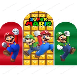 Super Mario Brothers Arch Backdrop Kids Birthday Party Decoration Boys Doublesides Photography Background Polyester Studio Props