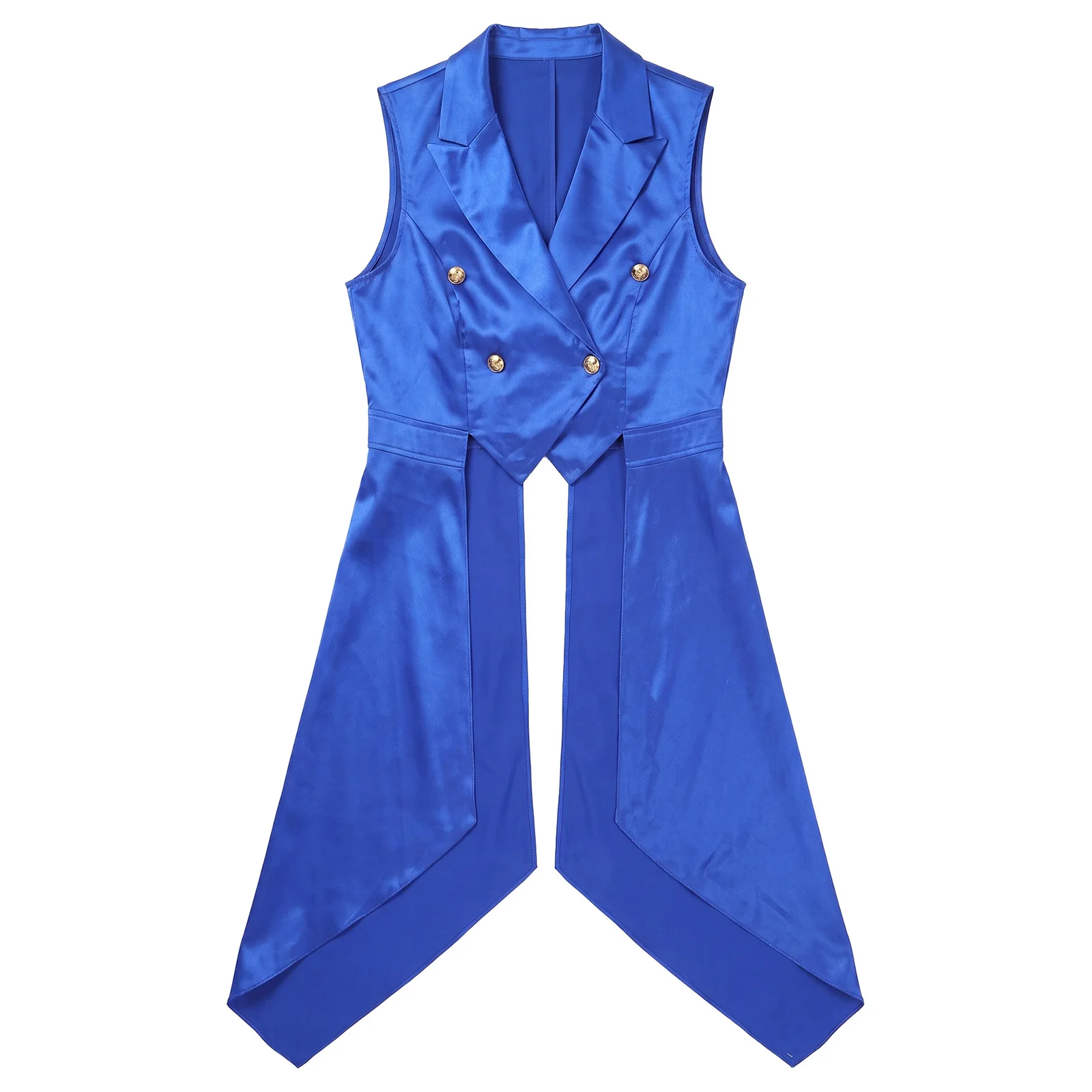 Womens Victorian Waistcoat Sleeveless Satin Tailcoat Lapel Collar Irregular Hem Vest Jacket Top for Halloween Roleplay Party