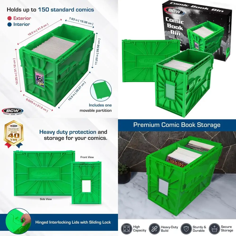 

Green 2-Pack Stackable Acid-Free Plastic Comic Storage Bin, Holds 150 Comics