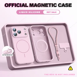 Magnetic Wrist Strap Liquid Silicone Phone Case For iPhone 11 12 13 16 17 Pro Max Air 15 14 16 Plus 16E Magsafe Lanyard Cover