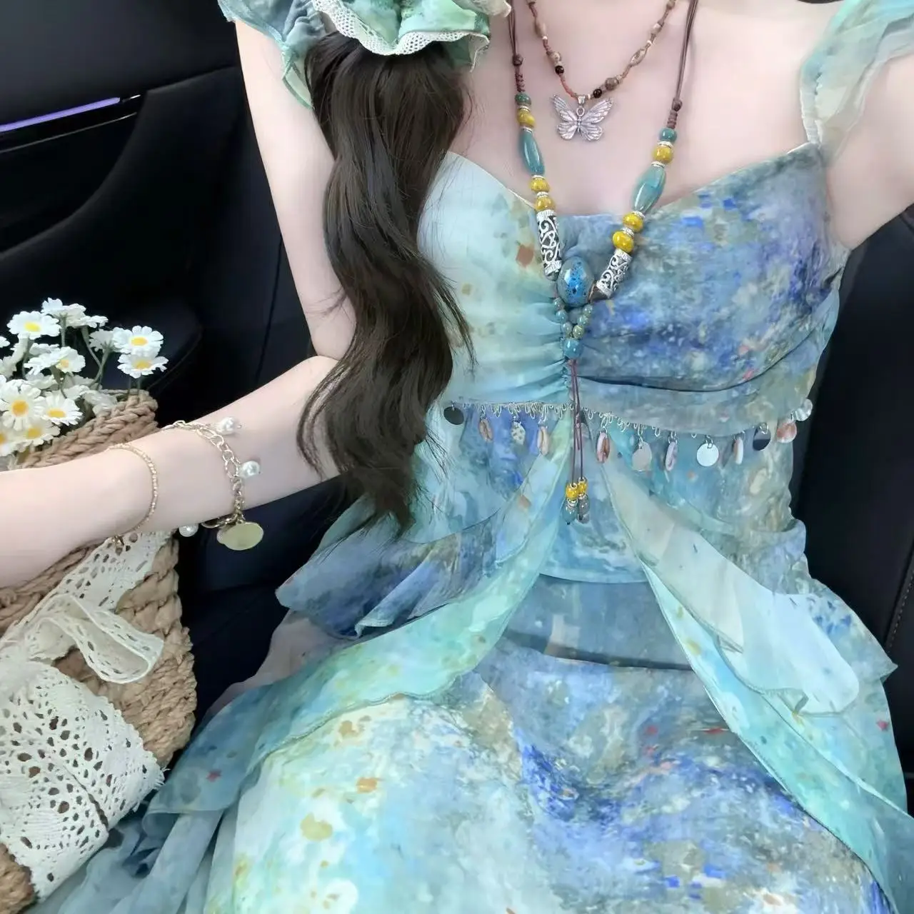 

Женское платье на тонких бретельках Coigarsam — летний принт во французском пляжном стиле — повседневные сарафаны