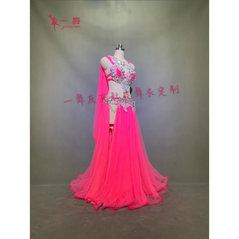 Costume de danse du ventre personnalisé, Sexy, Double couche, grande jupe pivotante, Costume de danse orientale, robe de compétition de spectacle d'équipe pour femmes