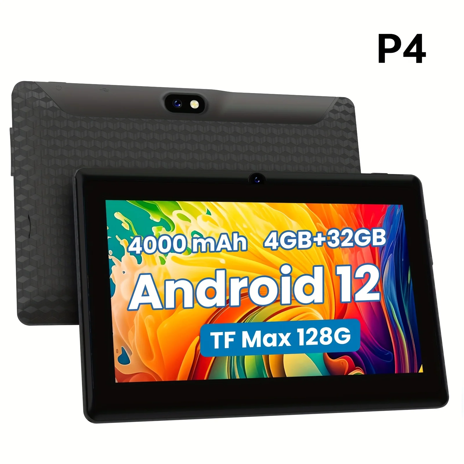 

[I-Atar New P4] 7inch Multi-Language Android Tablet:, Android 12.0 Tablet 4Gb Ram 32Gb Storage, Type-C Tablet, Mtk Quad-Core Processor, 1280*800 Ips Touch Screen, Dual-Camera Tablet, Supports 2.4g Wifi, Built-In 4000Mah Battery