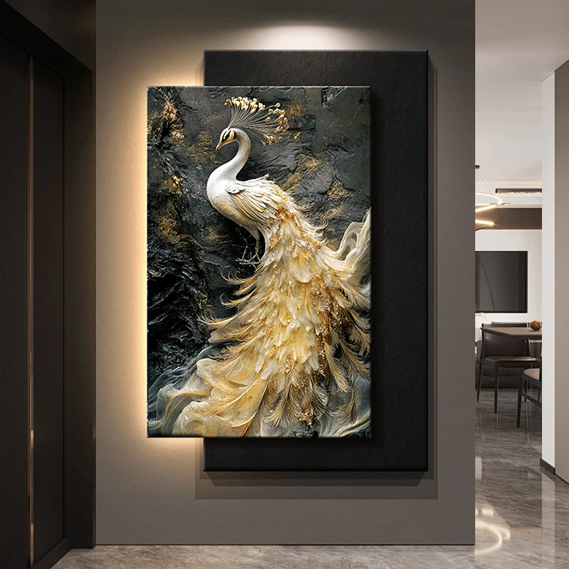 xx-Peacock Decoration Painting Relief Texture Corridor Corridor Wall Lamp Painting Living Room Hanging Painting Led Lights Lamp