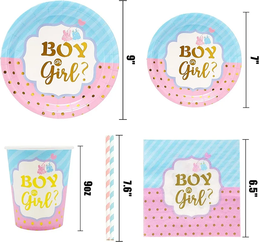 เพศเปิดเผยของตกแต่งงานปาร์ตี้ Boy หรือ Girl เพศเปิดเผยแผ่นและผ้ากันเปื้อนอุปกรณ์สำหรับเพศเปิดเผยเกมตกแต่งฝักบัวเด็ก