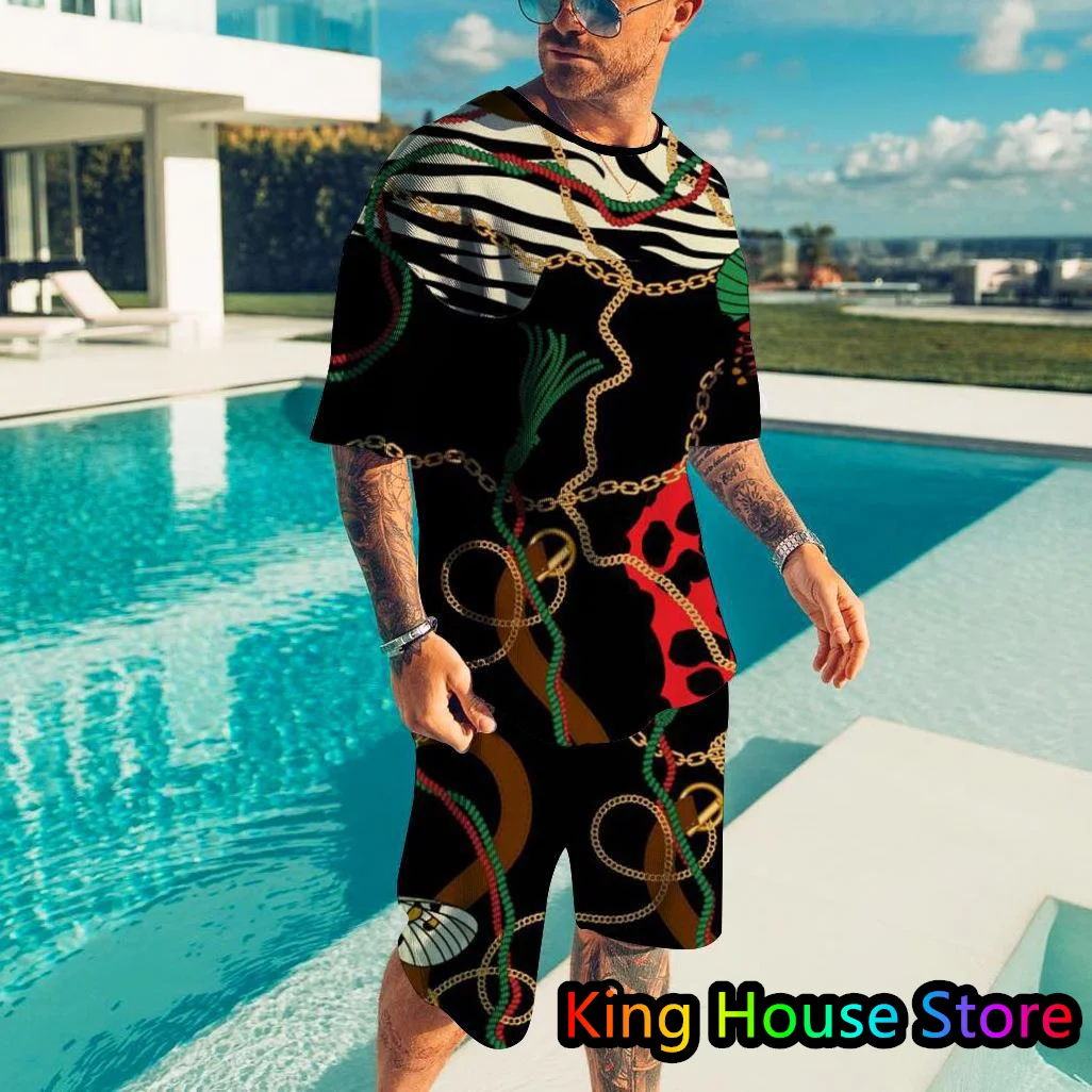 

Men's Sportswear Suit Set Fashion Luxury 3D Printed Streetwear Summer T Shirt Shorts 2 Piece Set Men Oversized Clothing Set