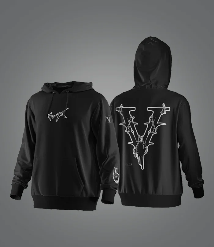 VRK Men's Autumn and Winter Oversized Hoodie with Double-Layer Composite Fabric, Large V Casual Printed Jacket, Gym and Sports T