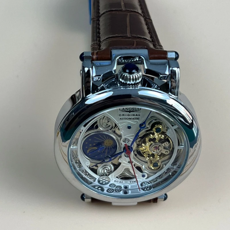 ساعات يد ميكانيكية أوتوماتيكية فاخرة مقاومة للماء، حركة كلاسيكية منقوشة، ساعات توربيون كاملة للرجال، هدايا