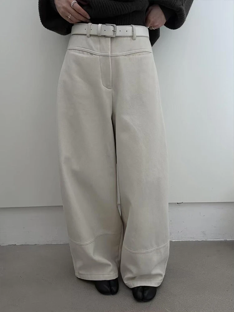 

American Retro Loose Lazy Loose Feeling Jeans Women Sexy Little Bag Design Worn out Floor-Length Pants High Waist Zipper Closure