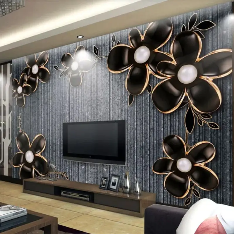 

beibehang Custom wallpaper 3d black embossed flower marbled Jewelry TV background wall papers home decor papel de parede mural