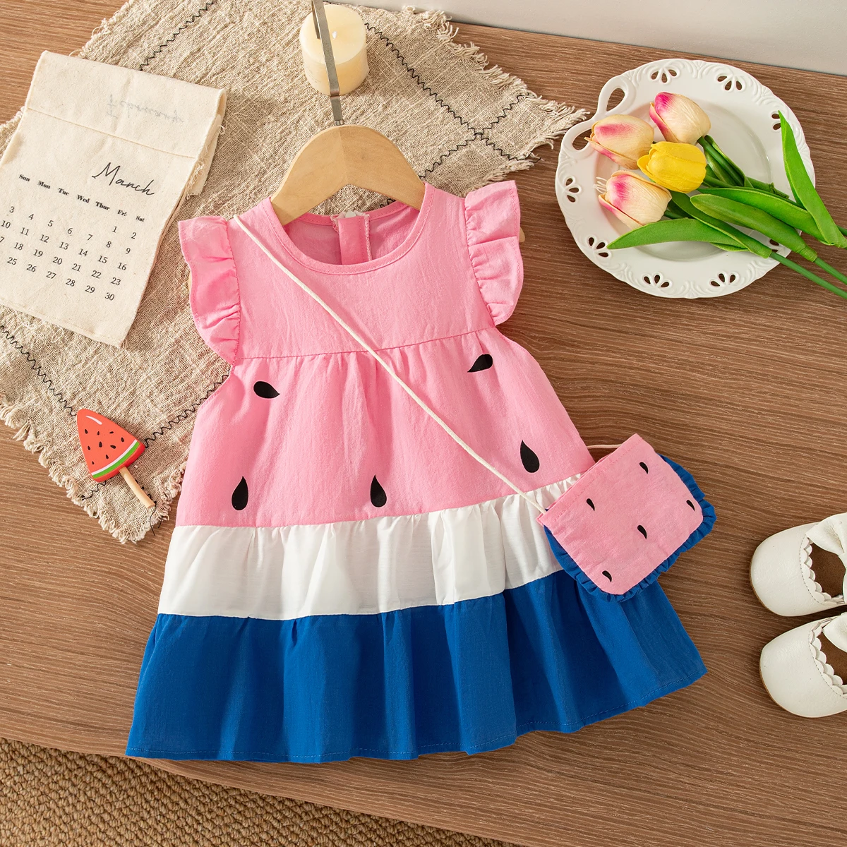Girls Dresses Summer Cotton Strawberry Cake Dress Baby Girl Dress Cute Casual Girl Dress With Bag