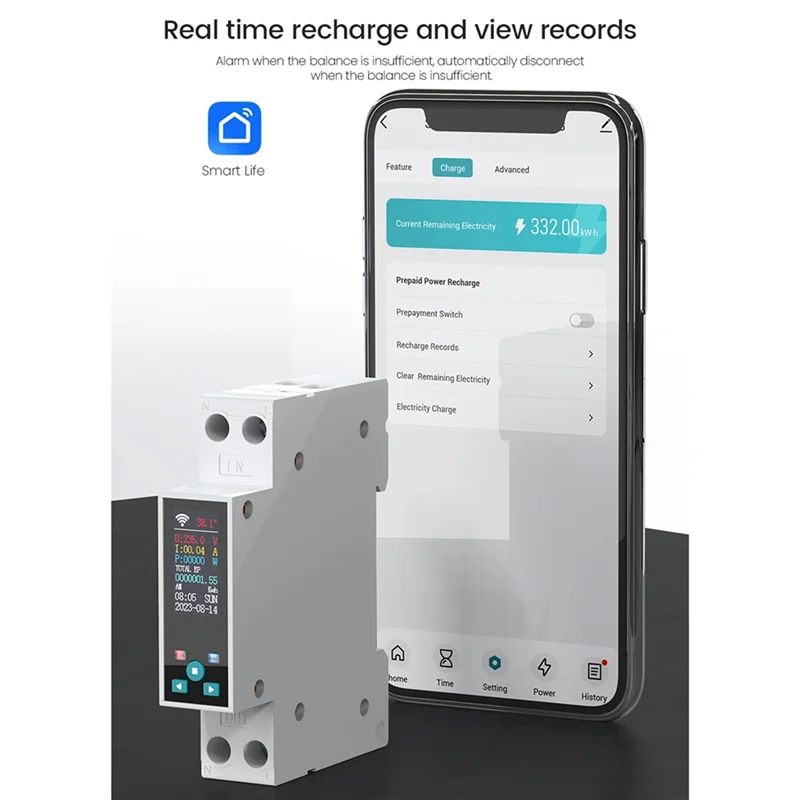 ABZW 50A Tuya WIFI 스마트 스위치 회로 차단기 LCD 에너지 미터 Kwh 전력 계량 타이머 릴레이 원격 제어 스마트 라이프