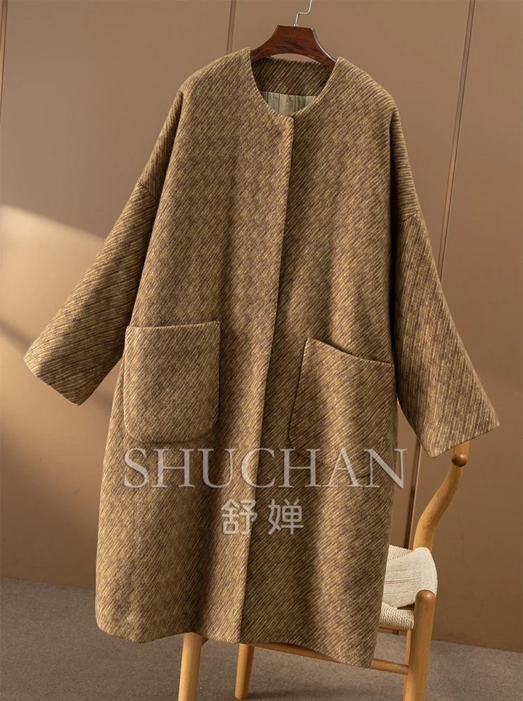 2024 Winter 90% Wool 5% Cashmere Long Coat Women Warm Pocket Oversized Jackets for Women  Casacos Femininos Inverno