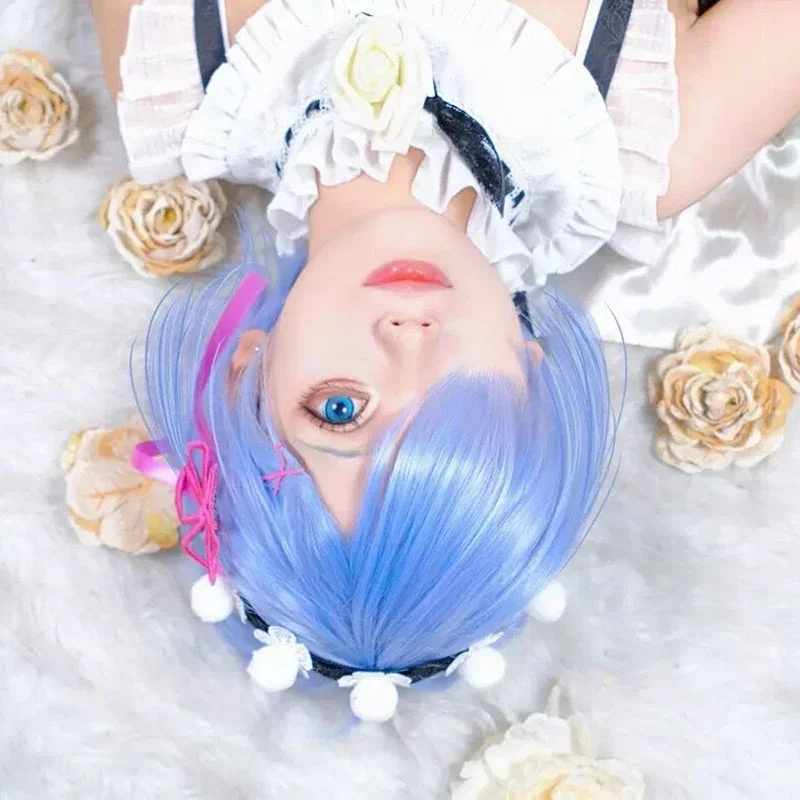 New Anime Re:Life In A Different World From Zero Rem Ram Cosplay Wig Pink Blue Bobo Hair Heat Resistant Synthetic Wigs Halloween