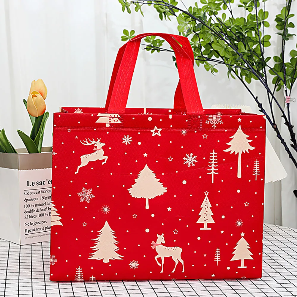 Christmas Gift Bag Non-Woven Santa Snowman Xmas Tree Tote Packaging Pouch Waterproof Shopping Handbag Xmas New Year Candy Bags