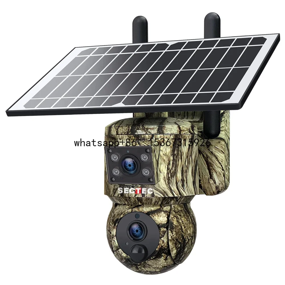 HD 6MP Dual Lens Camouflage 4G Solar Camera GSM Outdoor IP66 PTZ Wide Angel Hunting Trail Camera Motion Detect Hide CCTV Camera