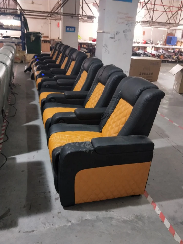 

-Hot Sale Genuine Leather Automatic Chair Reclining Home Theater Cinema Sofa Mixed Color Seating With Diamond Stitching