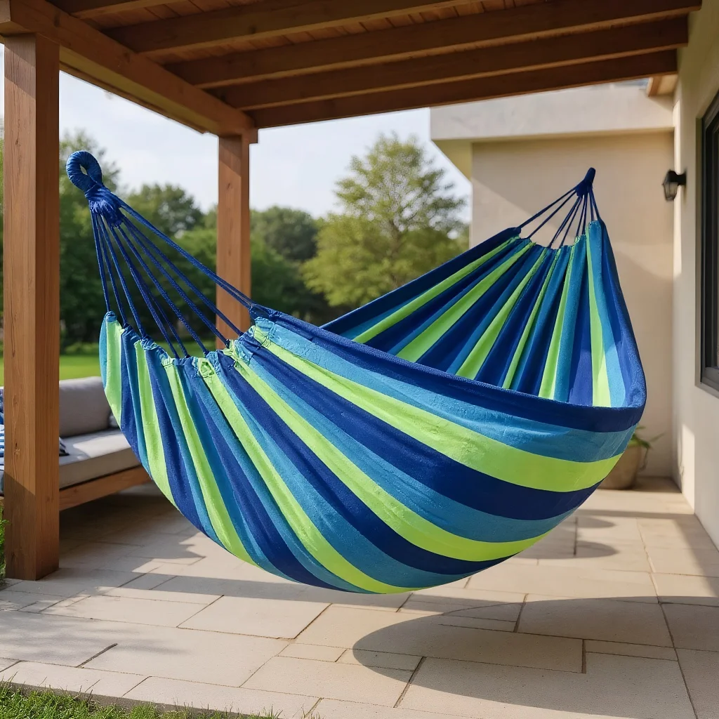 

Гамак для отдыха на открытом воздухе, прочный холст с прочными ремнями для садового кемпинга и патио