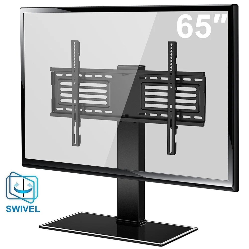 Поворотная подставка для телевизора с креплением Телевизоры 32-65 дюймов Регулируемая высота Универсальная металлическая стеклянная полка Отдельно стоящая конструкция Экономия места