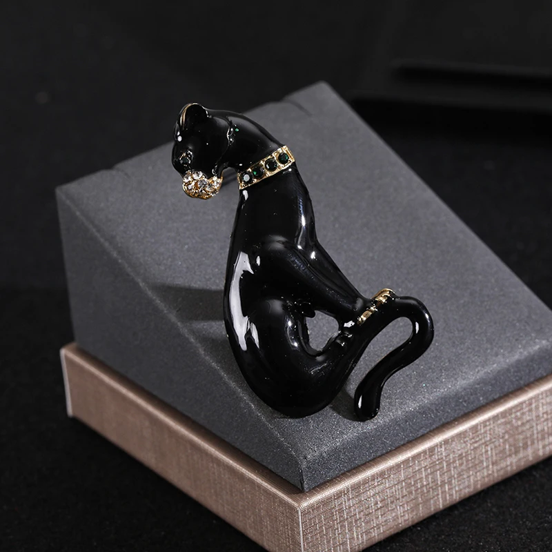 Black Enamel Leopard  Animal Women Brooch Pin For Suit