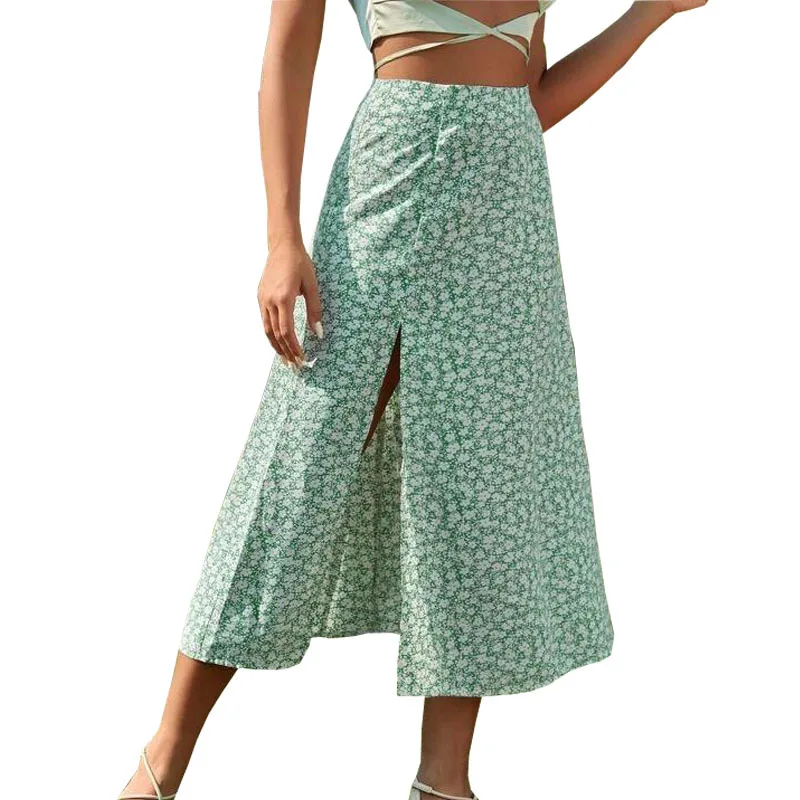 

2025 Summer New Floral Half Length Skirt with Split A-line Hip Wrapping Skirt