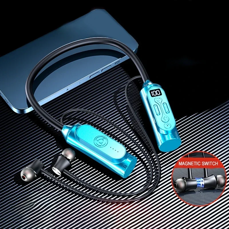 Earphones 12000mAh In-ear/Semi-in-ear Bluetooth Headset Magnetic Switch Pause Play Neck Hanging Dual Device Connection Earbuds