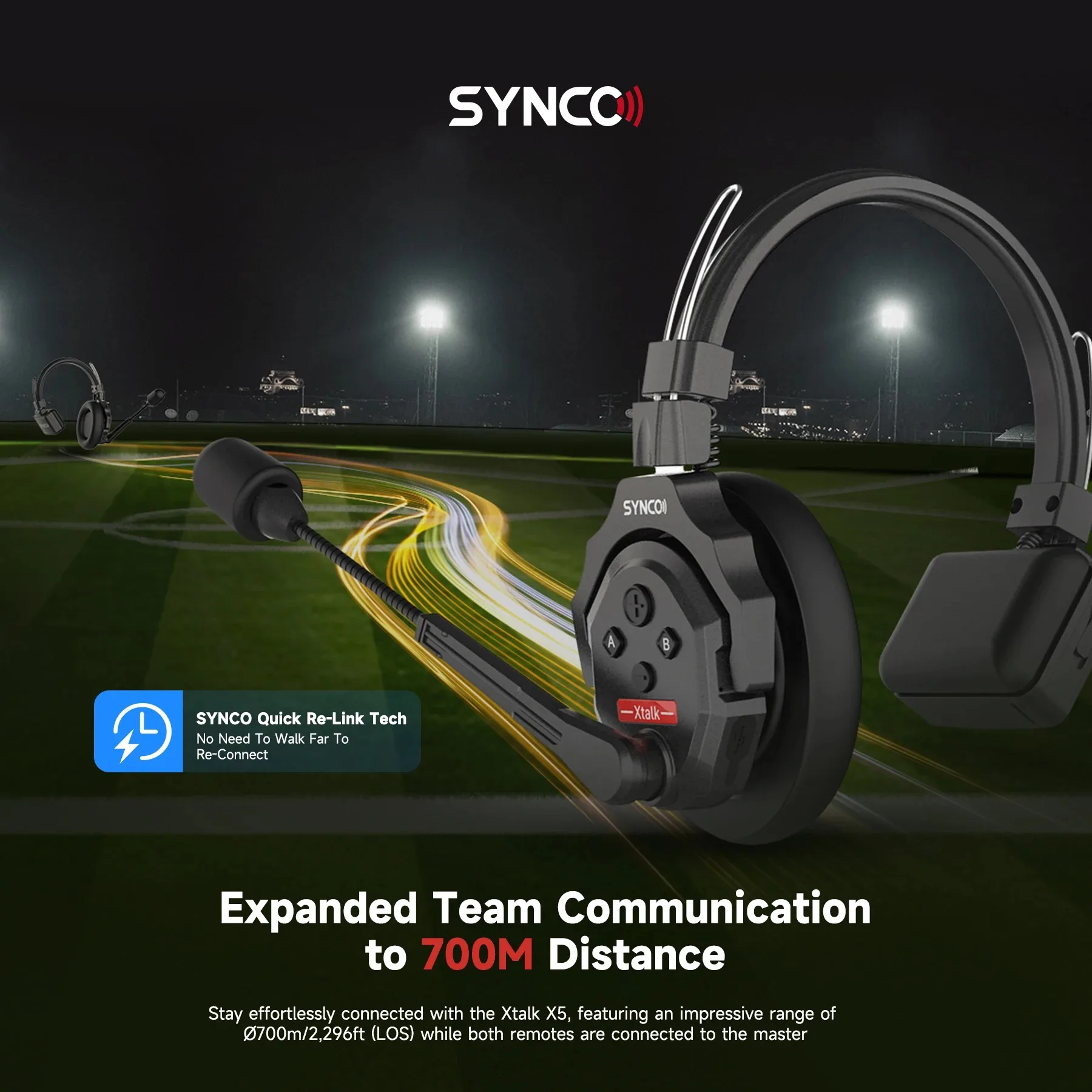 Synco Xtalk X5 2.4G Full-Duplex Single-Ear Remote Headset Wireless Intercom System for Film and Television Shooting Team Studio