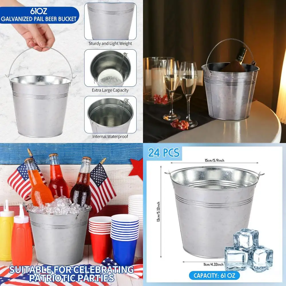 

Bulk 24-Pack 6 Inch Galvanized Metal Ice Buckets with Handle, Ideal for Garden Planters, Vases, Centerpieces, Crafts, Weddings,