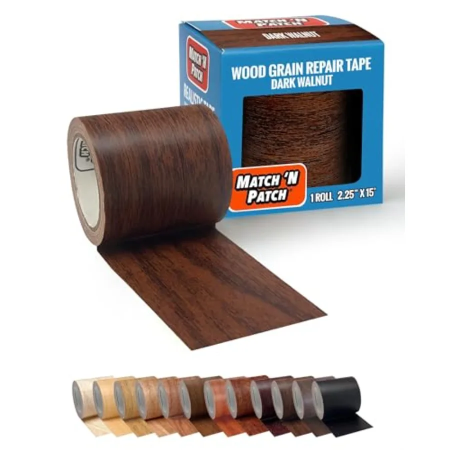 

Wood Grain Repair Tape - Dark Walnut, 2.25 in x 15 ft 1-Pack Wood Grain Colored Duct Tape for Mirror Frame, Trim, Borders, Floo