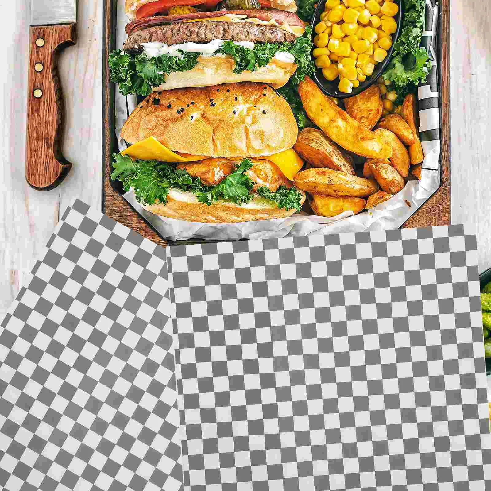 Checkerboard Burger Food Wrapping Paper Rice Ball Bento Baking Bread Mat Grease-proof Sandwich Greaseproof For Hamburgers Trays