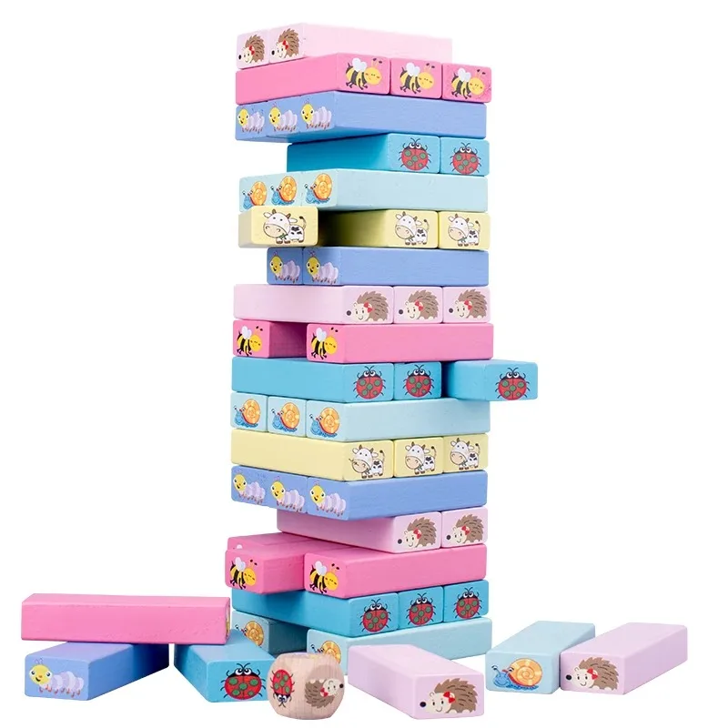 

【Best-selling】Number Animal Wooden Blocks Game Domino Stacking Blocks Stacking Tower Fun Outdoor Lawn Yard Game Education Toys