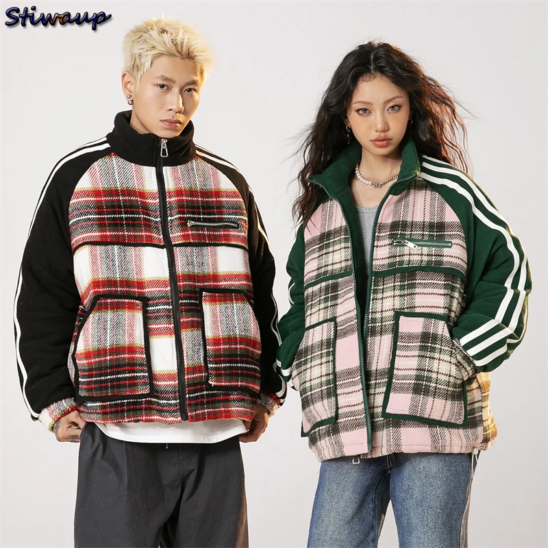 Women\'s Winter Short Down Jackets for Women 2023 Vintage Plaid Parka Couple Matching Jacket Winter Embroidery Men Winter Coat