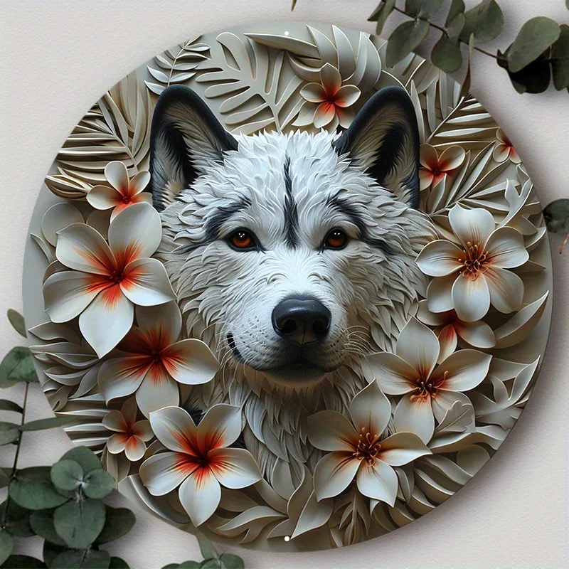 

2D Flat Print Pet Dog Wreath Sign, Round Aluminum Metal Decor, Perfect for Home, Apartment, Wall Decoration, Holiday Gift