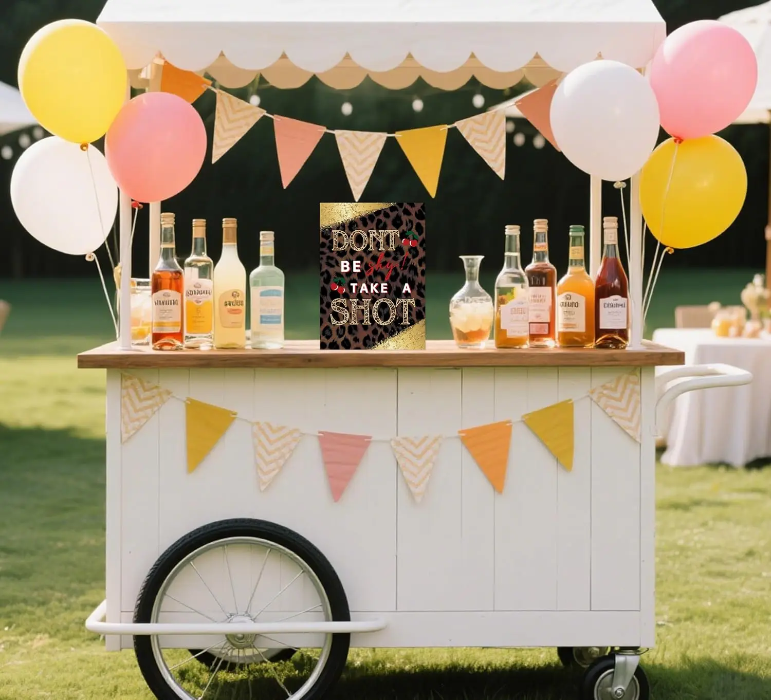 Cheetah One Shot Sign 8x11 Inch with Stand Drink Bar Decoration for Birthday Graduation Retirement Bachelorette Shower