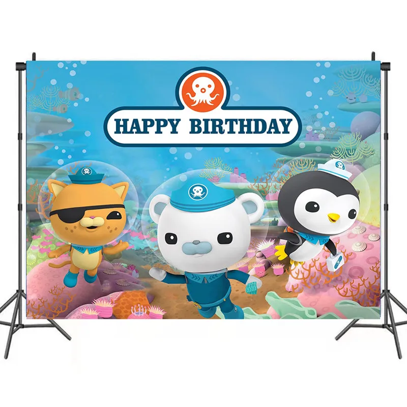 125x80cm Cute The Octonauts Theme Photo Backdrop Vinyl Cloth Photography Background Kids Happy Birthday Party Decoration Supplie