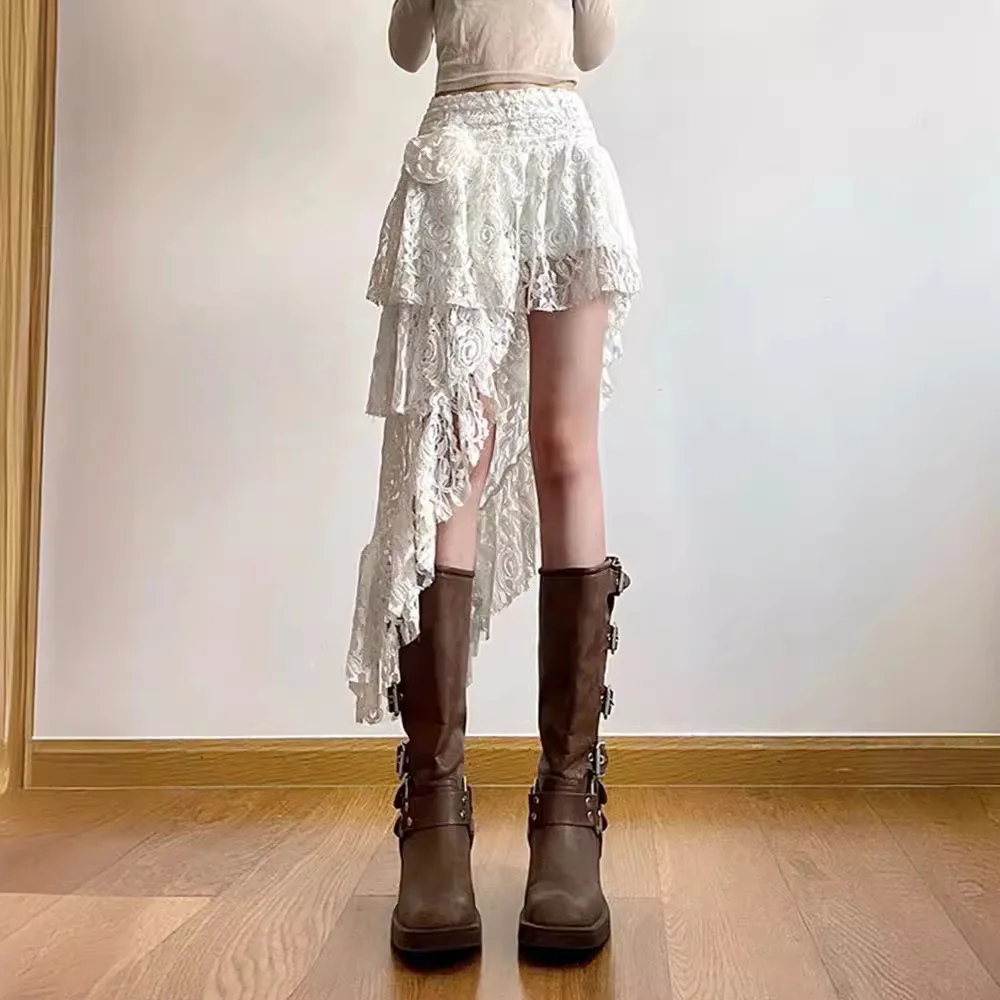 

French Bohemian Style Skirt Irregular Hollow Design Lace Skirt Holiday Style Skirt Slimming Cute Cake Dress Beach Sexy Dress